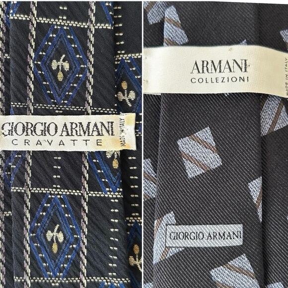 2 Giorgio Armani Men’s Silk Made in Italy Navy Blue Neck Ties 56” Short Designer - Picture 1 of 10